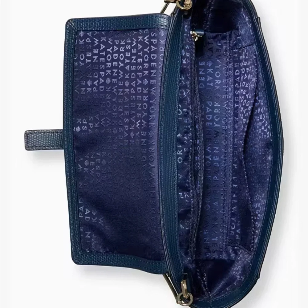 Kate Spade Riverside Emmie Petrol Blue Lizard Crossbody Bag | Silver Chain